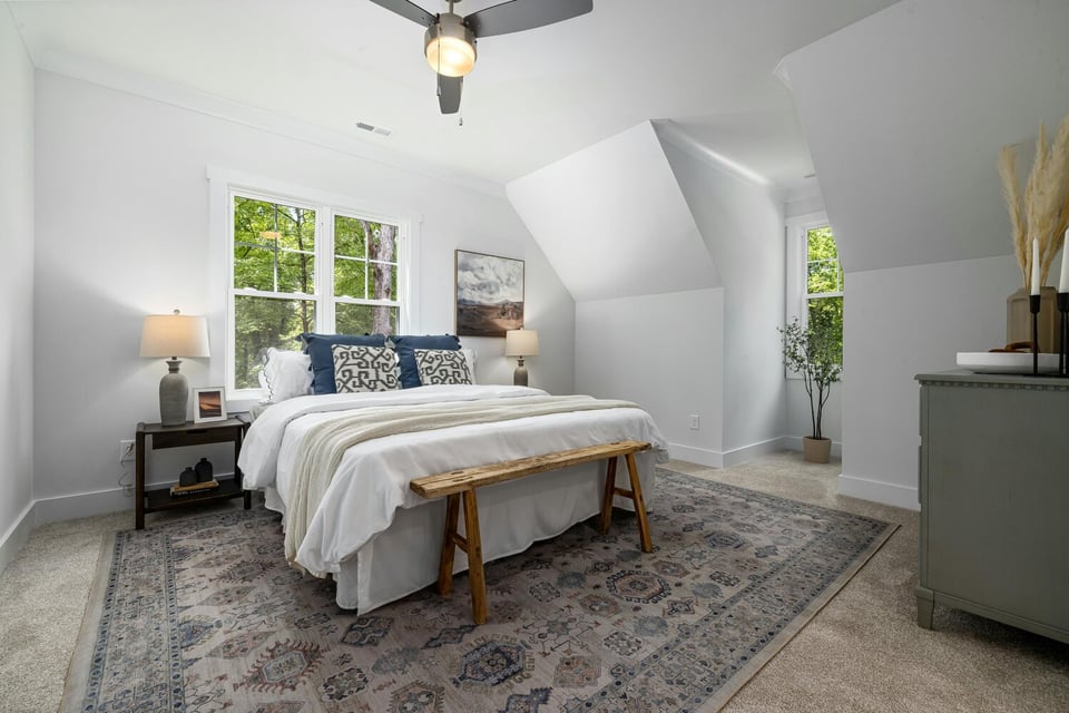 Stock Photo of Peaceful bedroom space with natural light and traditional styling in Cedar, MN.