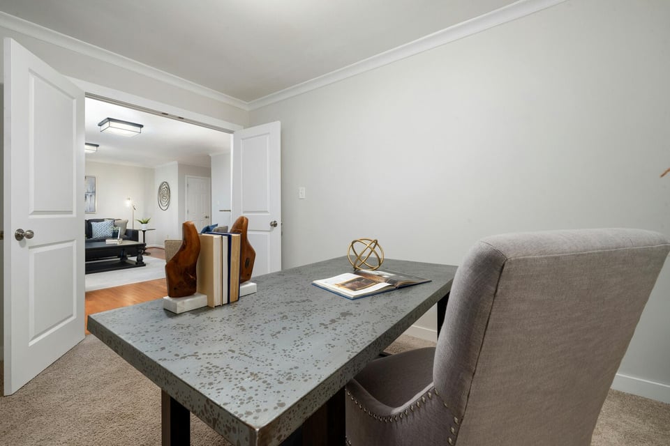 Stock Photo of Professional office setup within a remodeled lower-level room in Andover, MN.